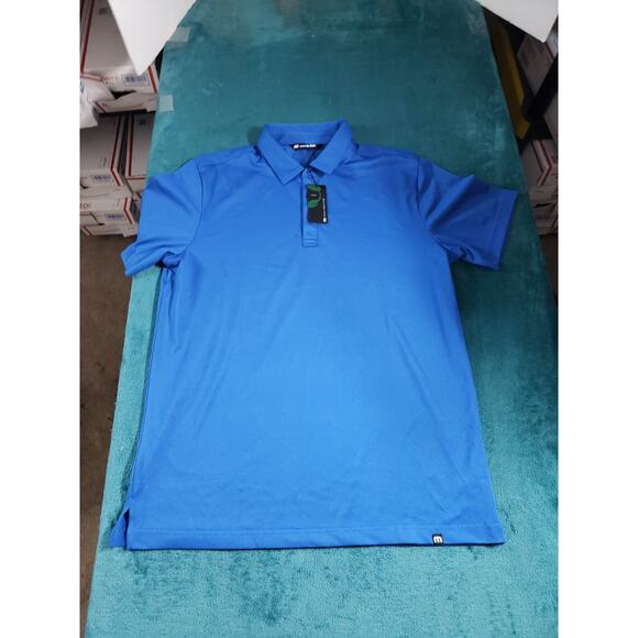Travis Mathew Polo Shirt Size Large Mens Blue Stretch Eco Preppy Golf Logo NWT - Picture 2 of 10
